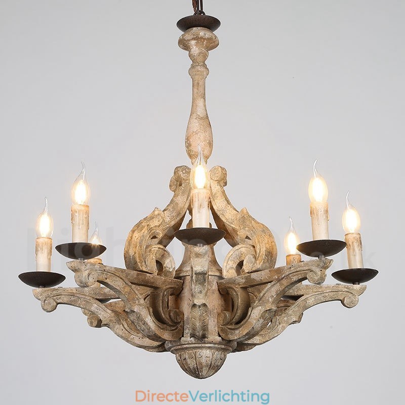 8 Licht Vintage Retro Houten Kroonluchter Lamp Licht