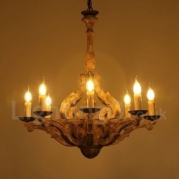 8 Licht Vintage Retro Houten Kroonluchter Lamp Licht