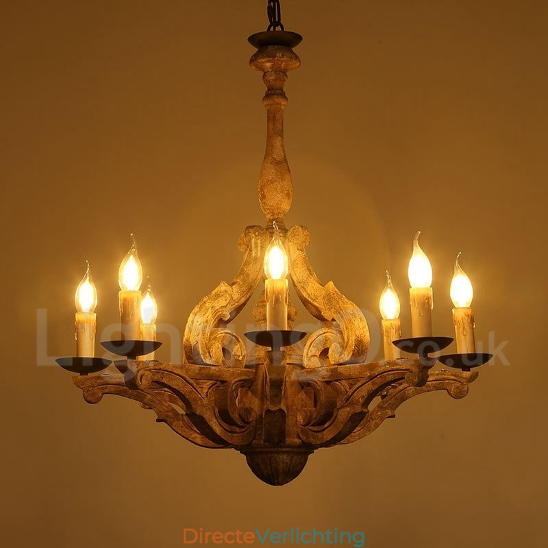 8 Licht Vintage Retro Houten Kroonluchter Lamp Licht