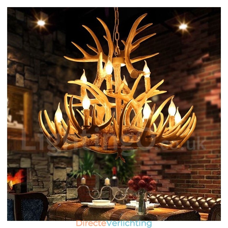 Vintage landelijke kroonluchter met 12 lampen