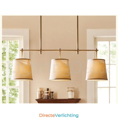 Landelijke Retro 3-lichts koperen kroonluchterlamp met stoffen kap Landelijke Retro 3-lichts koperen kroonluchterlamp met stoffen kap