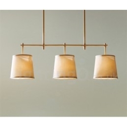 Landelijke Retro 3-lichts koperen kroonluchterlamp met stoffen kap