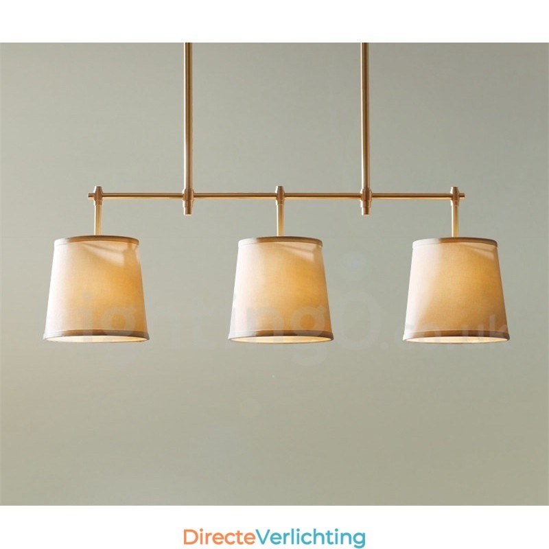 Landelijke Retro 3-lichts koperen kroonluchterlamp met stoffen kap