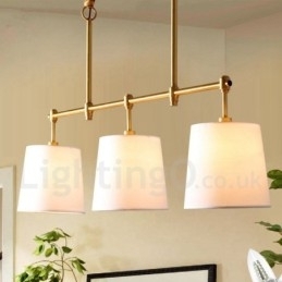 Landelijke Retro 3-lichts koperen kroonluchterlamp met stoffen kap
