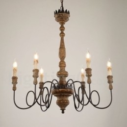 Land Vintage Houten 6 Lichts Kroonluchter Licht