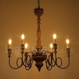 Land Vintage Houten 6 Lichts Kroonluchter Licht