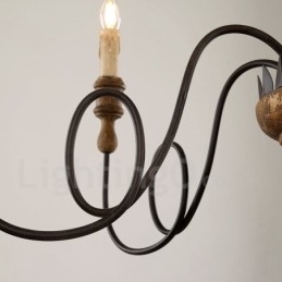 Land Vintage Houten 6 Lichts Kroonluchter Licht
