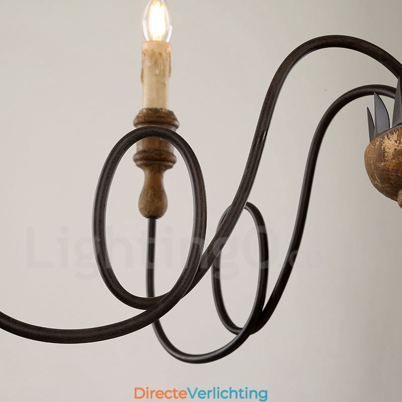 Land Vintage Houten 6 Lichts Kroonluchter Licht