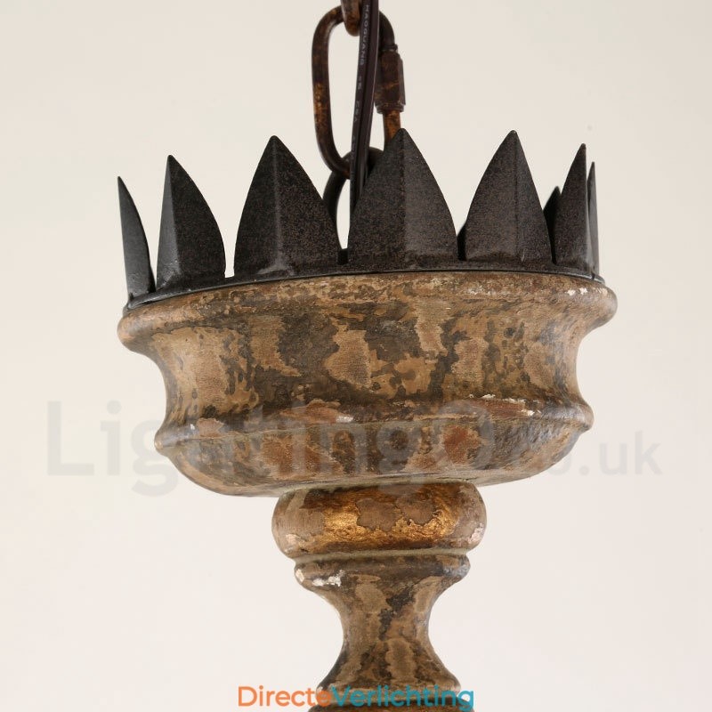 Land Vintage Houten 6 Lichts Kroonluchter Licht