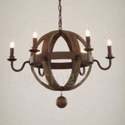 Land Vintage Houten 6 Lichts Kroonluchter Lamp Licht