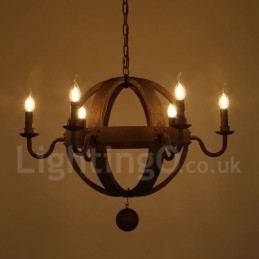 Land Vintage Houten 6 Lichts Kroonluchter Lamp Licht