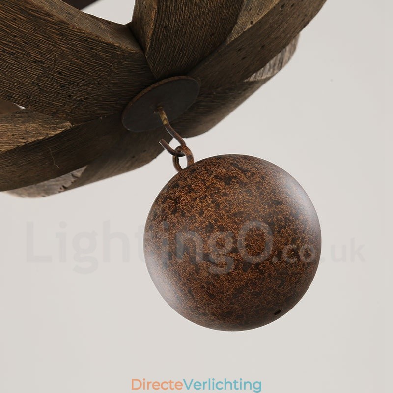 Land Vintage Houten 6 Lichts Kroonluchter Lamp Licht