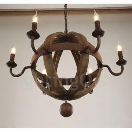 Land Vintage Houten 6 Lichts Kroonluchter Lamp Licht