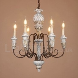 Land Vintage Houten 6 Lichts Enkelvoudige Kroonluchter voor Licht