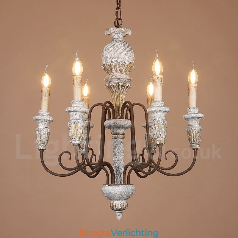 Land Vintage Houten 6 Lichts Enkelvoudige Kroonluchter voor Licht