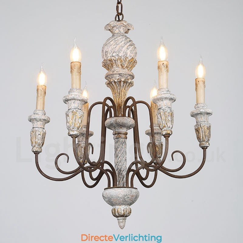 Land Vintage Houten 6 Lichts Enkelvoudige Kroonluchter voor Licht
