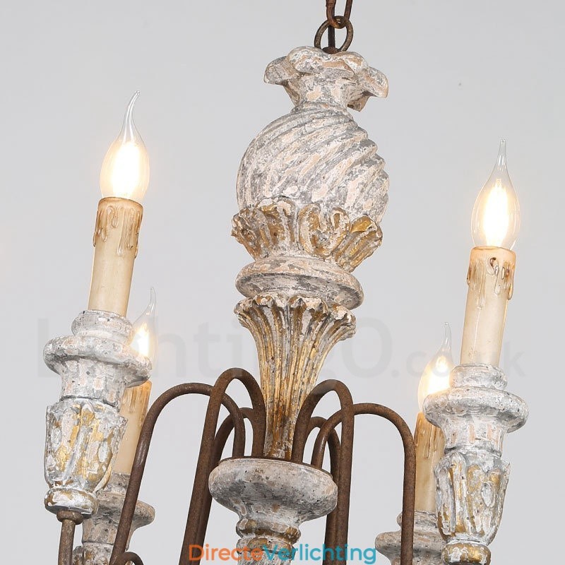 Land Vintage Houten 6 Lichts Enkelvoudige Kroonluchter voor Licht