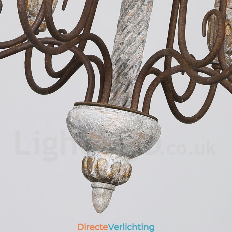 Land Vintage Houten 6 Lichts Enkelvoudige Kroonluchter voor Licht
