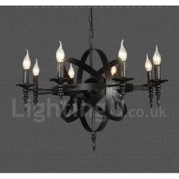 Zwarte retro vintage metalen kroonluchter met 8 lampen en één laag