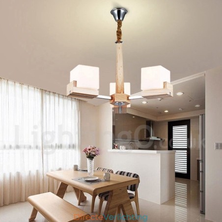 Houten moderne eigentijdse 3-lichts kroonluchter met één laag Houten moderne eigentijdse 3-lichts kroonluchter met één laag