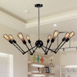 Zwarte retro vintage metalen kroonluchter met 8 lampen en één laag