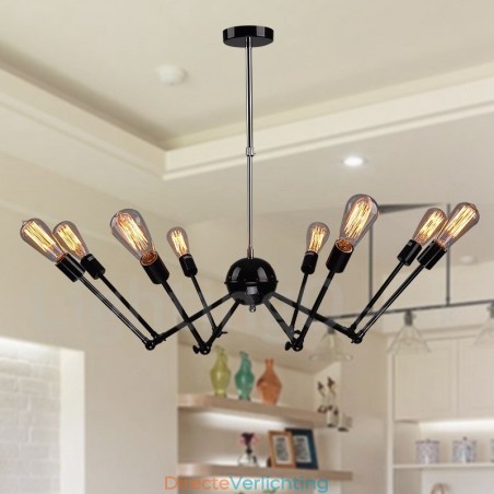 Zwarte retro vintage metalen kroonluchter met 8 lampen en één laag Zwarte retro vintage metalen kroonluchter met 8 lampen en één laag