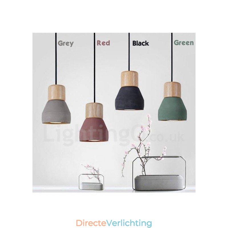 Enkelvoudige moderne, eigentijdse, veelkleurige hanglamp van hout en beton