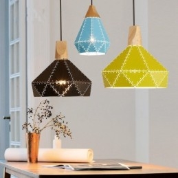 Houten 1-lichts moderne, eigentijdse metalen hanglamp