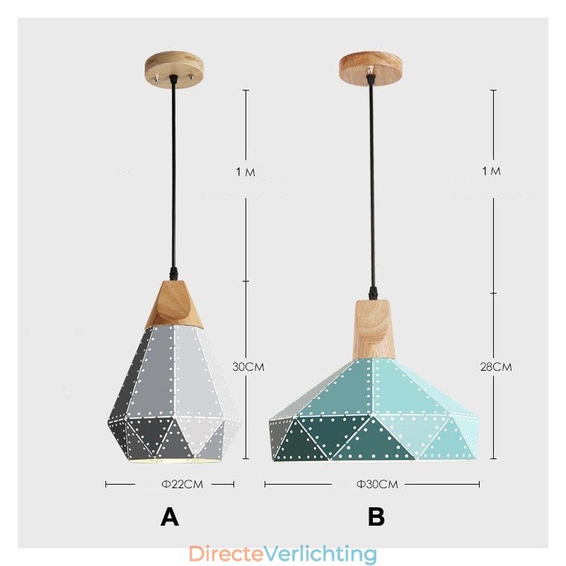 Houten 1-lichts moderne, eigentijdse metalen hanglamp