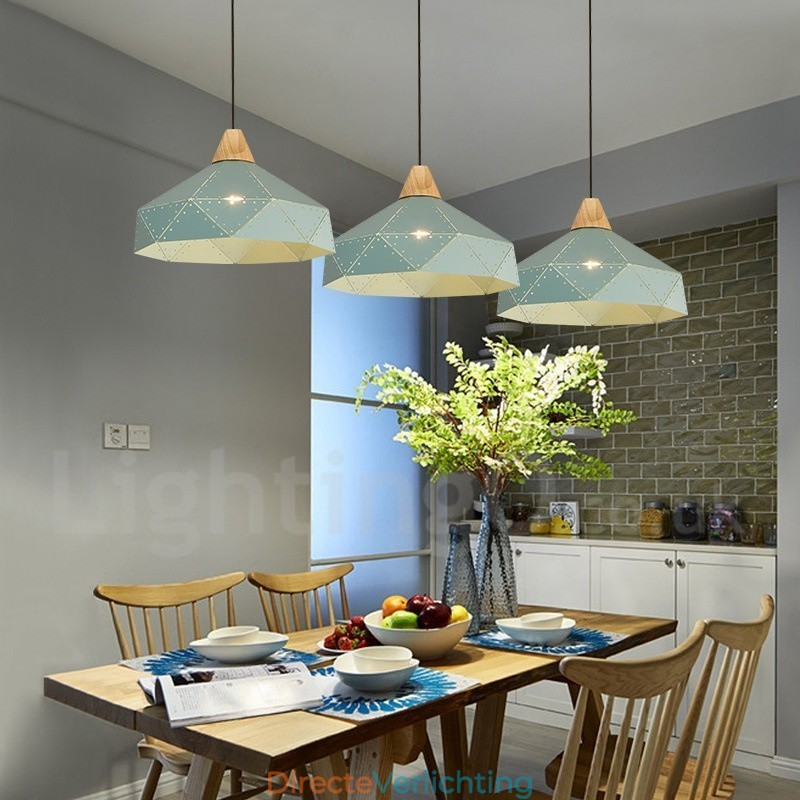 Houten 1-lichts moderne, eigentijdse metalen hanglamp