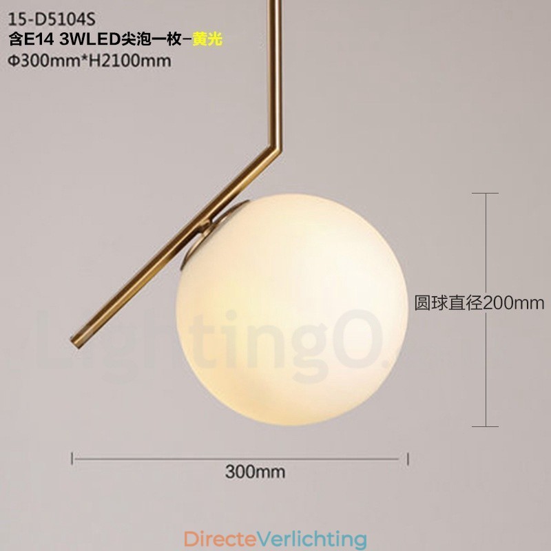 1-lichts moderne, eigentijdse hanglamp met glazen kap