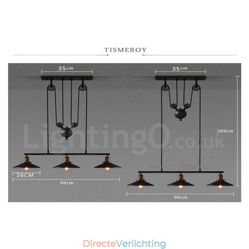 3-lichts landelijke vintage metalen hanglamp