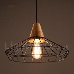 Vintage metalen houten hanglamp