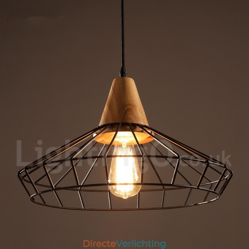 Vintage metalen houten hanglamp