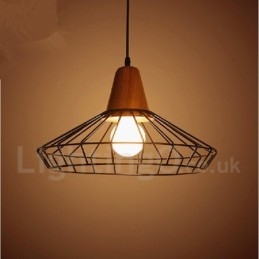 Vintage metalen houten hanglamp