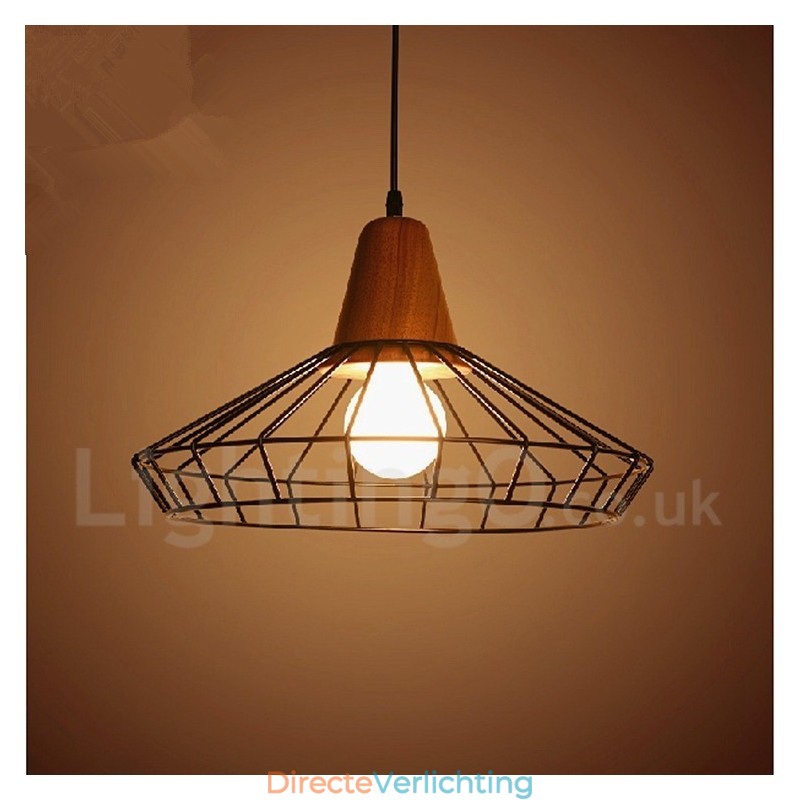 Vintage metalen houten hanglamp