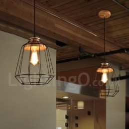 Vintage metalen houten hanglamp
