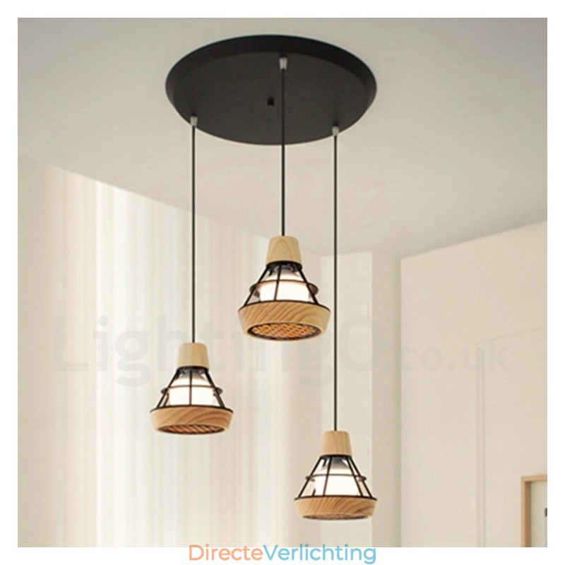 Eetkamer metalen houten hanglamp