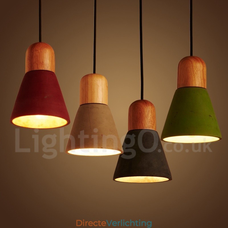 Moderne, eigentijdse houten, veelkleurige betonnen hanglamp