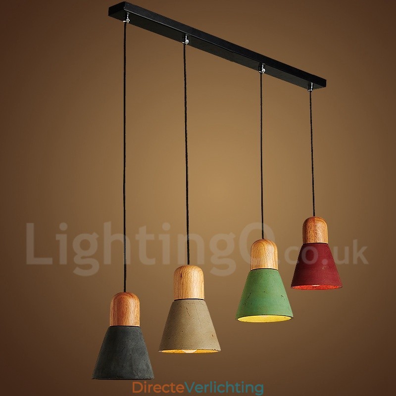 Moderne, eigentijdse houten, veelkleurige betonnen hanglamp