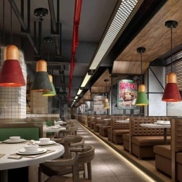 Moderne, eigentijdse houten, veelkleurige betonnen hanglamp