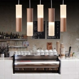 Moderne, eigentijdse 5-lichts houten hanglamp