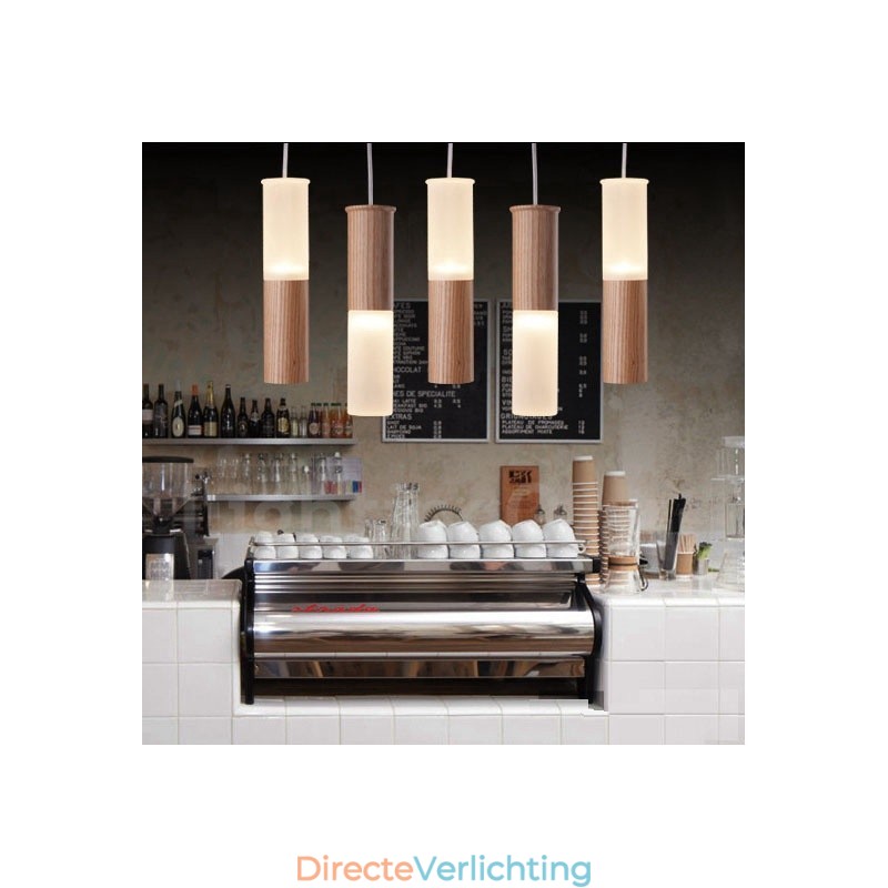 Moderne, eigentijdse 5-lichts houten hanglamp