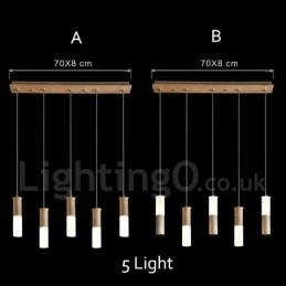 Moderne, eigentijdse 5-lichts houten hanglamp