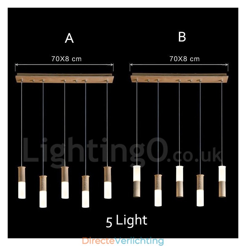 Moderne, eigentijdse 5-lichts houten hanglamp