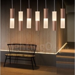 Moderne, eigentijdse 7-lichts houten hanglamp
