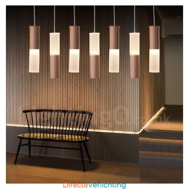 Moderne, eigentijdse 7-lichts houten hanglamp