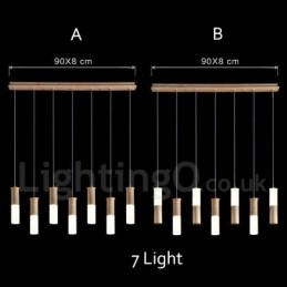 Moderne, eigentijdse 7-lichts houten hanglamp