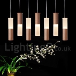 Moderne, eigentijdse 7-lichts houten hanglamp