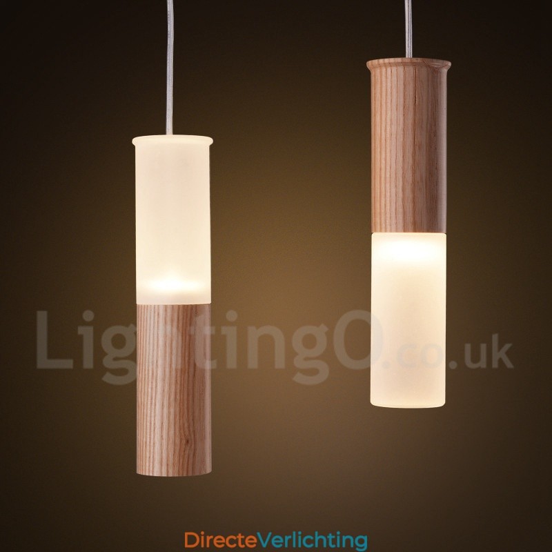 Moderne, eigentijdse 7-lichts houten hanglamp